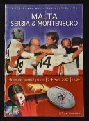 2005 Malta v Serbia & Montenegro Rugby World Cup qualifier programme - played at the Hibernians