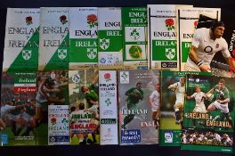 Collection of England vs Ireland rugby programmes from 1962 onwards (H & A) to include '62 &' 66, 3x