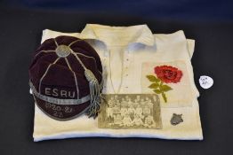 1920 England Schoolboy International Rugby Shirt and Cap - issued and awarded to William Hall The