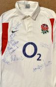 2002 England rugby signed international shirt - no. 10 player issue long sleeve shirt size M and