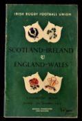 Scarce 1959 Scotland & Ireland vs England & Wales rugby programme played at Lansdowne Road on