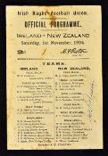 Rare 1924 Ireland v New Zealand All Blacks Invincible signed official rugby programme - played at