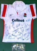 1998 England (v South Africa) rugby international match worn signed shirt - No. 9 issued to the team