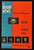 Scarce 1959 British Lions vs New South Wales rugby programme - played at Sydney sports Ground