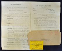 Team selection letter dated 10 August 1946 with official FA stamped envelope together with player