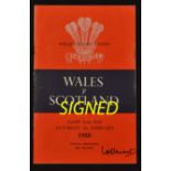 1958 Wales v Scotland signed rugby programme - played at Cardiff Arms Park and signed by both