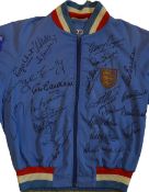 1966 England World Cup Team Signed Tracksuit Top with Gerry Byrne FIFA identity card attached -