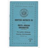 1956 Scottish Districts XV v South African Universities (Sables) rugby programme played at