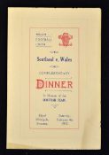 1933 Wales v Scotland (Triple Crown Champions) rugby dinner menu-held at Hotel Metropole Swansea