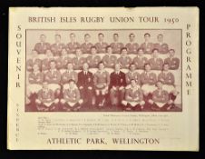 1950 British Lions v Wellington rugby programme - played on the 24th June at Athletic Park with