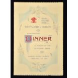 Scarce 1931 Wales (Champions) v Scotland rugby dinner menu - held at Queens Hotel Cardiff on 7th