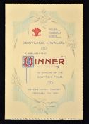 Scarce 1931 Wales (Champions) v Scotland rugby dinner menu - held at Queens Hotel Cardiff on 7th