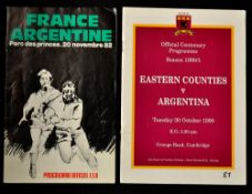 2x Argentina Rugby UK and France tour programmes from the 1980/90s to incl v France (Paris) '82