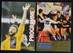 2x 1987 Inaugural Rugby World Cup Tournament programmes to include "The Final" programme between New