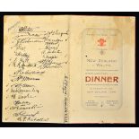 Rare 1924 Wales v New Zealand All Blacks Invincibles signed rugby dinner menu - held at Hotel