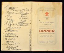 Rare 1924 Wales v New Zealand All Blacks Invincibles signed rugby dinner menu - held at Hotel