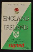 1958 England (Champions) v Ireland signed rugby programme - signed by members of both teams to the