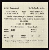 1976 South Africa v New Zealand rugby match ticket - 2nd test played at Free State Stadium