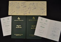 Interesting collection of Ireland rugby signed dinner menus, VIP programmes and speech notes from