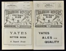 Tranmere Rovers v Accrington Stanley football programmes 1957/1958 v Accrington Stanley 1961/1962 (