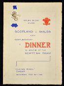 1939 Wales (Champions) vs Scotland rugby dinner menu-held at Queens Hotel Cardiff on 4th February