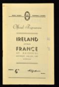 1953 Ireland v France rugby programme - played at Ravenhill on Saturday 24th January and written