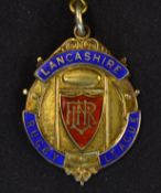 1956/57 Lancashire Rugby League Winners Medal - silver gilt and enamel medal engraved on the reverse