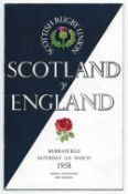 1958 Scotland v England rugby signed programme - played at Murrayfield on Saturday 15th March and