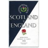 1958 Scotland v England rugby signed programme - played at Murrayfield on Saturday 15th March and