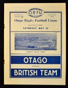 Rare 1950 British Lions v Otago rugby programme and team sheet - played on the 19th May with Otago