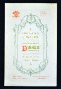 Scarce 1926 Wales v Ireland (Runners-up) rugby dinner menu - held at Hotel Metropole Swansea on 13th