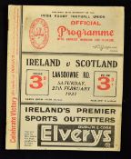 1937 Ireland (Runners-up) vs Scotland rugby programme - played at Lansdowne Road 27th February, some