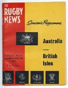 1966 British Lions v Australia rugby programme - 1st test match played at Sydney on Saturday 28
