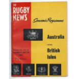 1966 British Lions v Australia rugby programme - 1st test match played at Sydney on Saturday 28