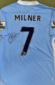 James Milner Signed Manchester City Football Shirt signed to the reverse short sleeve shirt, size L