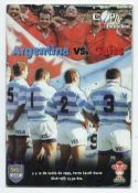 1999 Argentina "A" vs Wales rugby programme - played on 8th June from Welsh tour to South America