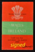 1959 Wales v Ireland (Runners-up) signed rugby programme - signed by the whole of both teams to