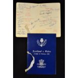 2x 1950's Scotland v Wales rugby dinner menus (one signed) (H&A) to incl '55 held in Edinburgh and