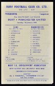 Scarce 1968/1969 single sheet programme Bury v Manchester United FA Youth Cup 3rd Round at Gigg