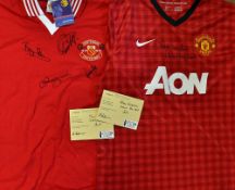 Best, Beckham, Cantona, Robson Signed Manchester United Football Shirt replica, size L, short