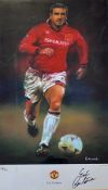 Eric Cantona Manchester United Signed Print limited edition 102/300 signed below, framed and glazed,