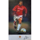 Eric Cantona Manchester United Signed Print limited edition 102/300 signed below, framed and glazed,