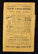 Rare 1930 Great Britain (British Lions) v New South Wales rugby programme - played at Sydney Cricket