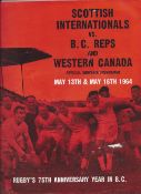 Rare 1964 British Columbia Reps and Western Canada v Scottish Internationals rugby programme -