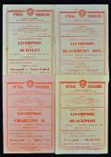 Selection of Liverpool home programmes to include 1947/48 Blackpool, Charlton Athletic, Blackburn