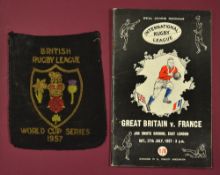 1957 British Rugby League World Cup official blazer pocket badge and programme - issued to Derek