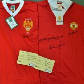 Manchester United Top Scorers Signed Football Shirt includes Rooney, Charlton, Law short sleeve