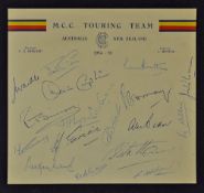 1954/55 M.C.C. Tour of Australia Signed Cricket Team Sheet 'M.C.C. Touring Team Australia Mew