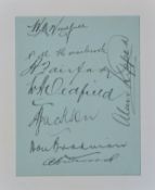 1930 Australia Cricket Team Signed Autograph Page with players including Woodfull, Hornibrook,