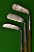 2x interesting "Pitcher" wide curved sole irons - one stamped P.A Vaile by R Forgan c/w square